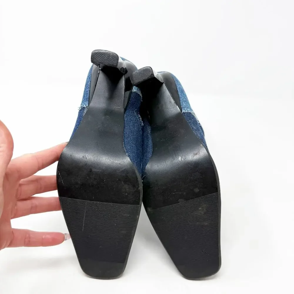 Vintage Y2K Mootsies Tootsies Blue Denim Patchwork High Heel Booties Size 7 VGUC